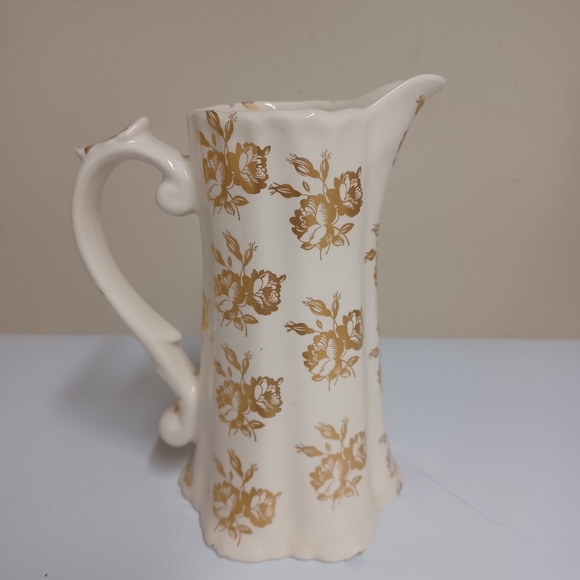 Vintage Porcelain Pitcher Gold Rare Victorian Floral Design Antique Cottagecore - Picture 4 of 9